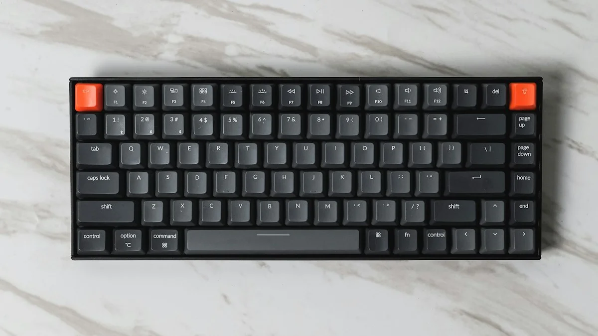 Black and orange mechanical gaming keyboard with backlit keys