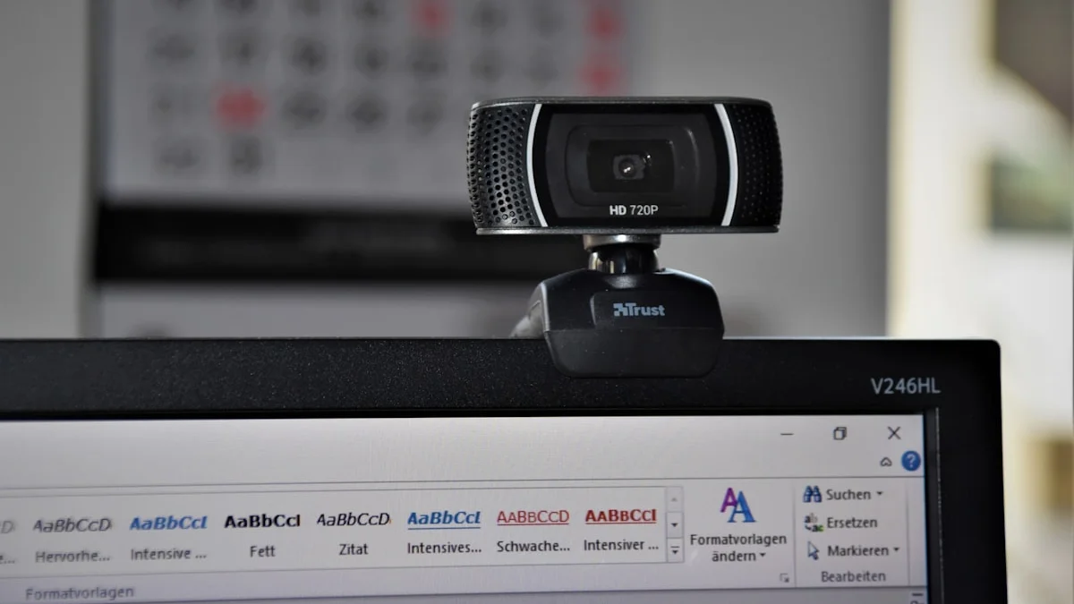 Black and gray streaming microphone on a desk