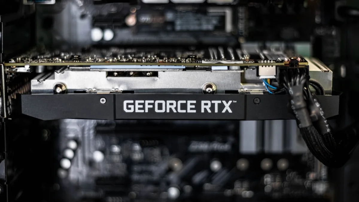 Close-up of an Nvidia GeForce RTX graphics card