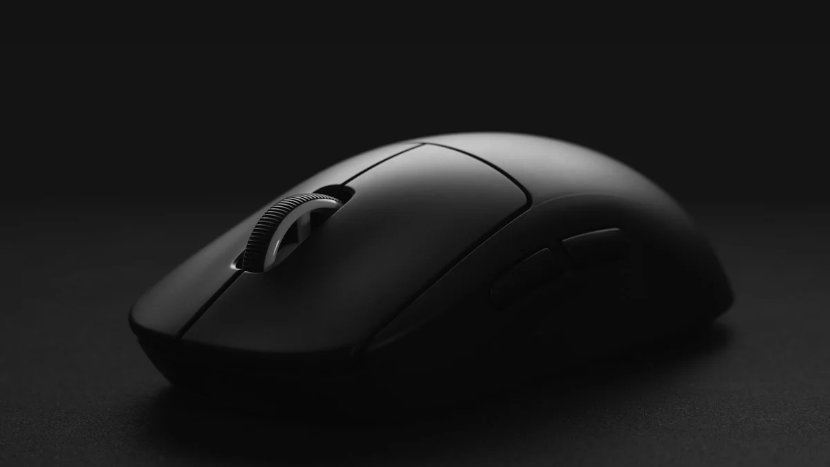 Black cordless wireless gaming mouse on a desk