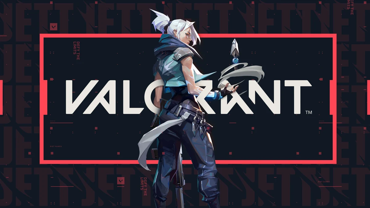 Official VALORANT character art featuring the agent roster, Riot Games