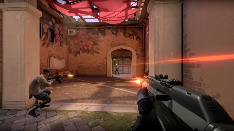 Official VALORANT gameplay screenshot showing agents in battle, Riot Games