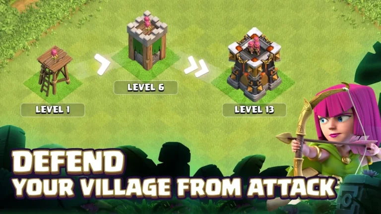 Clash of Clans base building and defense screenshot, from official Google Play store listing