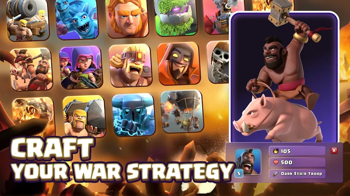 Clash of Clans troops and clan war screenshot, from official Google Play store listing