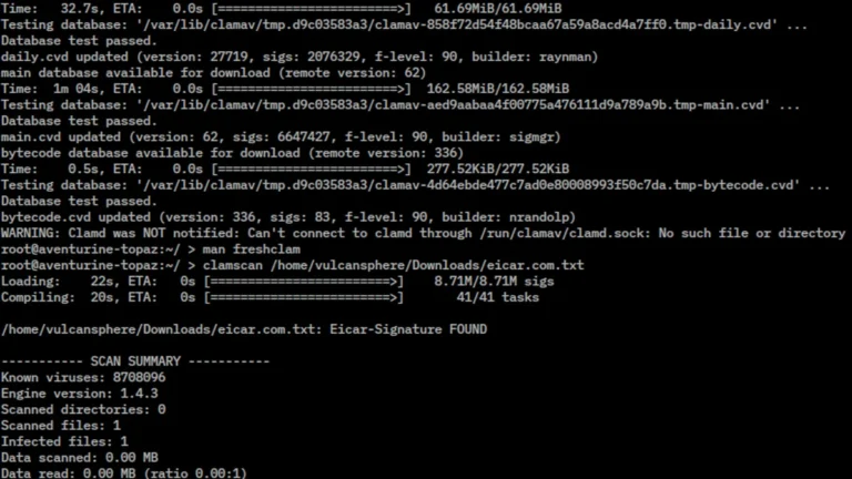 Antivirus software scanning files in a terminal window, illustrating background resource usage