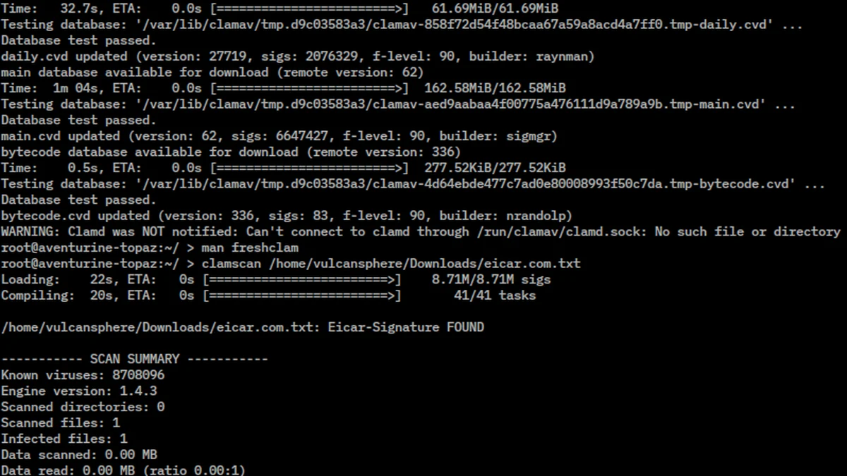 Antivirus software scanning files in a terminal window, illustrating background resource usage