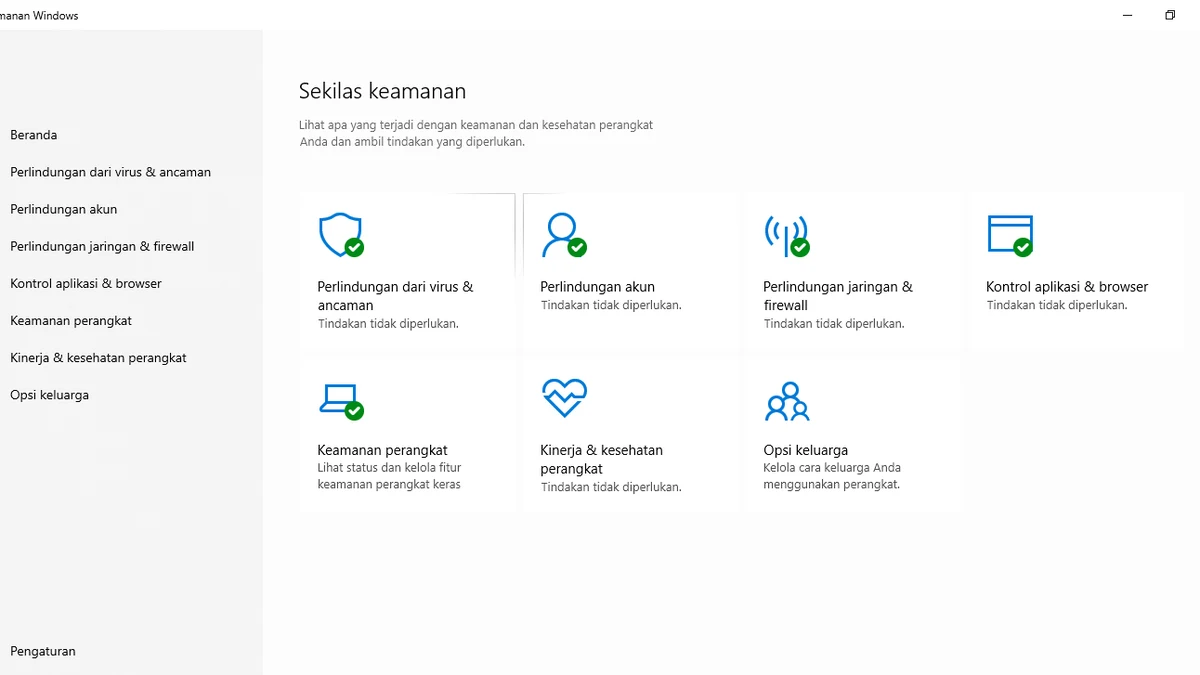 Windows Defender security interface running on Windows 10