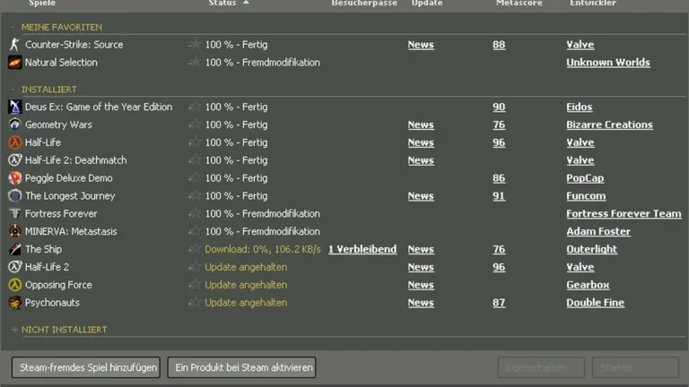 Steam client main window showing the games library