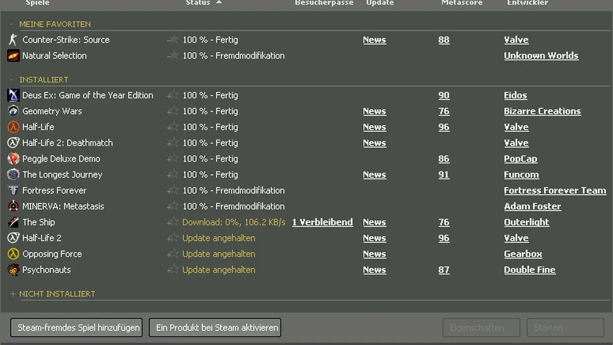 Steam client main window showing the games library