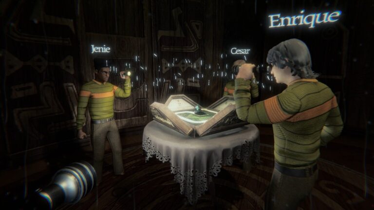 Invokyr players gathered around a glowing cursed board game in a dark room