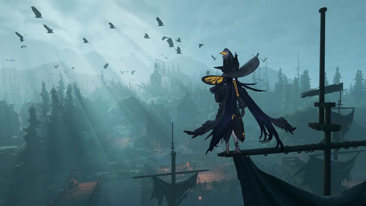 NTE: Neverness to Everness character standing on a ship mast above a misty forest