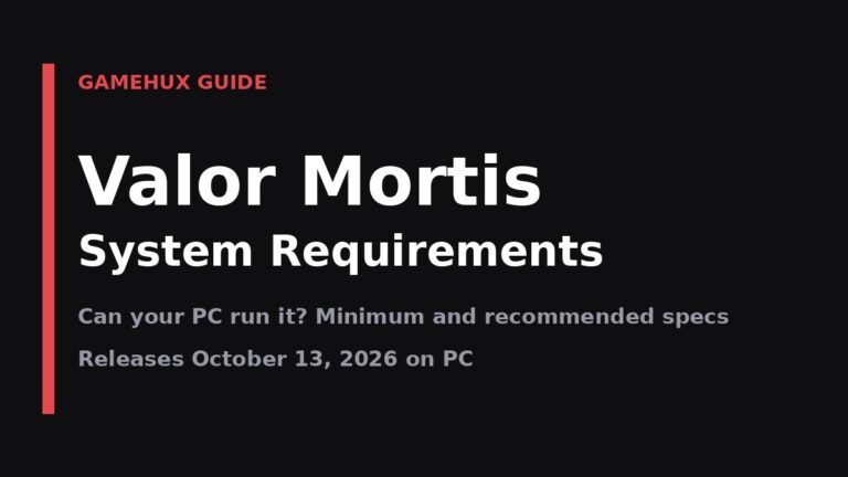 Valor Mortis system requirements title card from the GameHux PC guide
